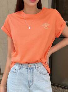 DAZY Letter Graphic Drop Shoulder Tee Preppy Tops