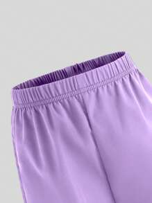 SHEIN Young Girl Cartoon Print Short Sleeve Top And Drawstring Cargo Pants 2 Pieces Set - Purple - View 6