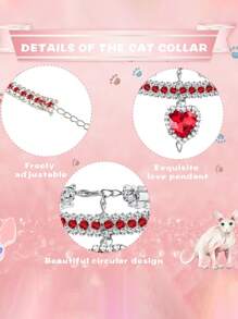 PETSIN 闪亮水晶心形猫项圈 - 可调节，柔软天鹅绒分离式小猫和狗项链，适合派对装扮，非常适合房间装饰
