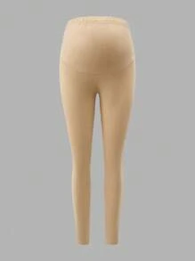 SHEIN Maternity 2 Pieces Set: Summer Urban Leisure Adjustable Elastic Waist Skinny Pants, Black - Khaki - View 8