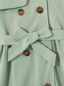 SHEIN 女童纯色领口双排扣系带羊毛休闲风衣