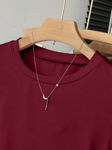 SHEIN Tee-shirt court à manches courtes pour filles préadolescentes, couleur unie, taille froncée, polyvalent, printemps/été