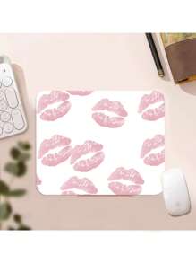 ROMWE Kawaii Fashionable Pink Lip Print Pattern White Base Anti-Slip Waterproof Thick Mouse Pad - Multicolor - View 4
