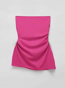 SHEIN EZwear Plus Size Black Pleated Slit Strapless Knit Stretch Top Summer - Hot Pink - View 2