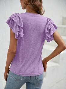 SHEIN Clasi Casual Solid Color Double Layer Cap Sleeve T-Shirt