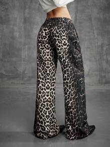 SHEIN EZwear Pantaloni a zampa di donna con stampa leopardata in stile streetwear estivo, western, grunge e da cowgirl - Multicolore - Visualizzare 2