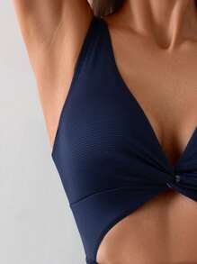 Swim Basics 1 bộ đồ bơi một mảnh hở vai gợi cảm màu xanh navy cho nữ đi biển - Màu xanh hải quân - Xem 4