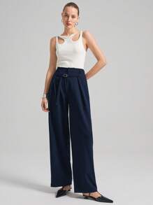 Ontre 2025 女士纯色宽松休闲裤，简约时尚通勤