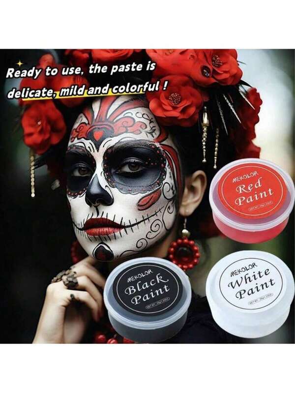 SHEIN Trucco per il viso nero, bianco e rosso per pagliaccio, festival, spettacolo, make-up da palcoscenico