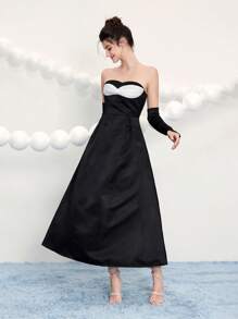 Poshira Elegant Ladies' Strapless Asymmetrical Twist Open Back Sexy A-Line Long Formal Dress (Embellished Design) Party Dresses Wedding Guest Dress For Women Formal Prom Dresses Formal Party Dresses Cocktail Dresses Birthday Dresses