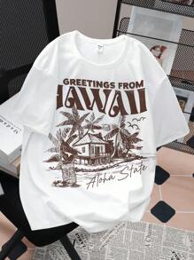 Tween Boy Casual Minimalist Letter Graphic Short Sleeve Round Neck T-Shirt, Suitable For Summer - White - View 2