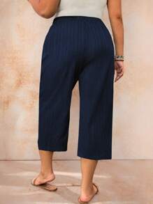 EMERY ROSE Plus Size Women Solid Color Waist Tie Side Slit Casual 3/4 Length Pants