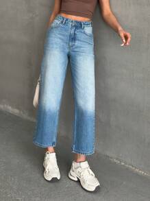 EURMUSE HIGH WAIST CROPPED STRAIGHT LEG JEAN - Medium Wash - View 7