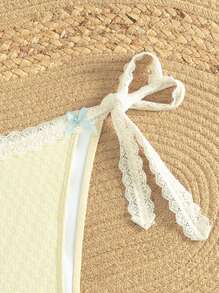 Swim Mod Women Beachwear Summer, New Cute Sweet Bowknot Pure White Lace Trim Bikini, Beach Vacation Swimwear Shorts - Yellow - View 5