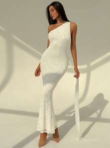 Aloruh Women White Sexy & Elegant Backless Long Dress - White - View 2