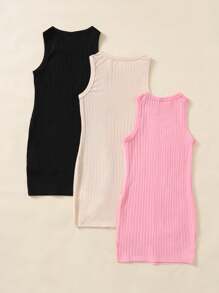 SHEIN Abito casual di moda per giovani ragazze, monocolore, con collo rotondo, senza maniche, attillato. Offerta: acquista 1 e ne ricevi 3