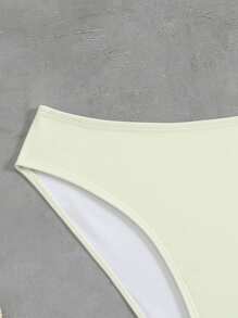 SHEIN Swim 适合海滩、度假的纯色比基尼泳裤 - 米色 - 查看 3