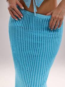 SHEIN BAE Women's Vacation Style Solid Color Low Waist Extra-Long Knit Skirt Crochet Summer Outfits For Women Vacation Outfits Woman Spring Outfits For Women Beach Outfits For Woman Western Wear Women Vacation Outfits Women Cover Ups For Swimwear Long Skirt