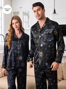 Star Print Cardigan Men Loungewear Set - Multicolor - View 3