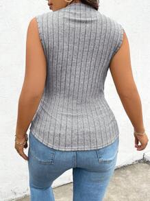 SHEIN Frenchy Plus Size Women's Shirring Grain Fabric Slim Fit Pleated Top With Ribbed Details - Grey - View 2
