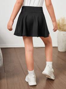 Young Girl Solid Color Fitted Casual Leggings - Black - View 6