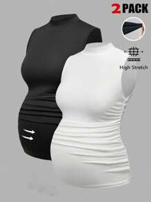 Modmama Maternity Plain Color Collared Casual Ruched Camisole, Summer Top - Multicolor - View 12