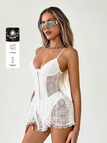 SHEIN ICON Lencería vestido de fantasía con sujetador de triángulo con aros y encaje decorativo para mujer