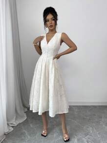 Rafferiza Sleeveless Cinched Waist Button Down Cutout Hem Skater Dress