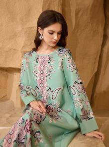 Al Najma Women's Ramadan Printed Loose & Elegant Robe,Modest - Green - View 7