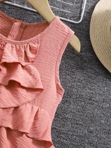 Young Girls' Sleeveless Solid Color Round Neck Simple Fashion Jumpsuit, Suitable For Summer - Pink - View 4