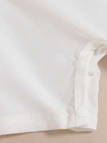 Souflis Souflis Newborn Baby Boy Summer Jumpsuit With Peter Pan Collar, Contrast Color Sleeves Cuffs & Front Panel, Cute Embroidered Pattern, Snap-Up Front, Bottom Opening, Overall Shorts For Easy Wear - White - View 3