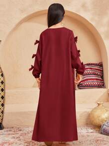 SHEIN Tween Girls' Patchwork Retro Print Loose Casual Square Neck Long Sleeve Dress