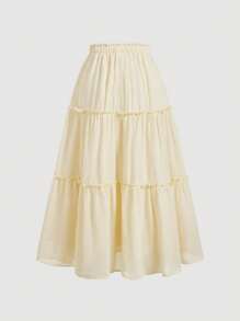 SHEIN MOD Ruffle Skirt Boho Long Skirt Break Paperbag Waist Frill Trim Ruffle Hem Skirt - Yellow - View 2