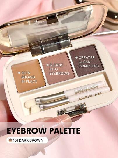 SHEGLAM Full-Filled Eyebrow Palette-101 Dark Brown 3-Color Matte Eyebrow Powder Eyebrow Wax Filling Defining Shaping Eyebrow Makeup With Small Brush Brand Beauty Makeup Face Paint Cosmetic For Women Girls Perfect For Fall Winter Ideal For Y2K Fancy Fashion Suitable For Birthday Christmas Present Party Ready Best Color