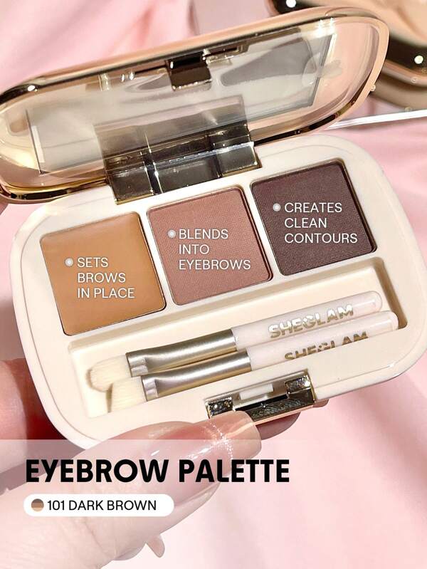 SHEGLAM Full-Filled Eyebrow Palette-101 Dark Brown 3-Color Matte Eyebrow Powder Eyebrow Wax Filling Defining Shaping Eyebrow Makeup With Small Brush Christmas Party Eyebrow Graduation Birthday Holiday Summer Fall Autumn Y2K Fancy Fashion Women Makeup Cosmetic Party Beach Travel Camping Outdoors School Campus Trip Festivals Decor Gift Present Rose Girl Cosplay Best Color Charm Vibe