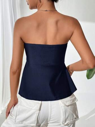 SHEIN Privé Women's Solid Color Ruffled Hem Fashionable Bandeau Top