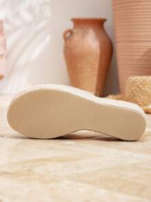 Styleloop Women's Bohemian Style Canvas Wedge Lace-Up Sandals - Apricot - View 9