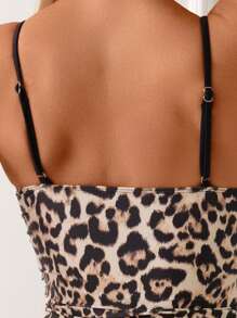 1pc Women Leopard Print Spaghetti Strap Hollow Out Side Lace-Up Drawstring One-Piece Swimsuit - Multicolor - View 4