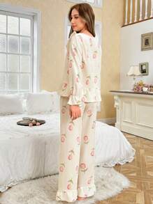 CottageSlumber Romantic Ruffle Trim Tulip Pattern Women's Pajama Set