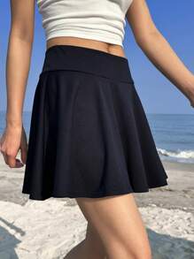 SHEIN EZwear 女士简约半身裙，适合夏季 - 藏蓝色 - 查看 5