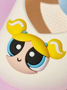 THE POWERPUFF GIRLS X SHEIN Chanclas supermonos con gran lazo blanco y diseño de burbujas de dibujos animados, fabricadas en material EVA ligero para uso en interiores y exteriores