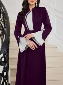 Al Najma Robe de femme tissée style arabe en patchwork noir et blanc, élégante robe style ligne A arabe pour soirée, invité de mariage ou anniversaire, sobre