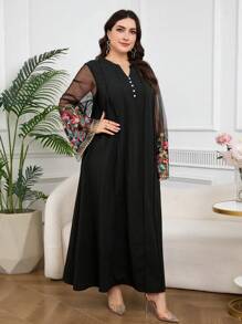 Al Najma Váy lưới thêu hoa cỡ lớn cho nữ, tay dài thanh lịch - Nhiều màu - Xem 3