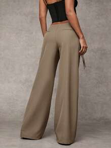 SHEIN BAE Women's Solid Gray Casual, Commuting, Daily Loose Fit Pants With Drawstring Waist & Eyelet Detail