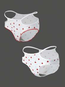 2pcs Women's Cute Heart Bikini Briefs - Red and White - View 6