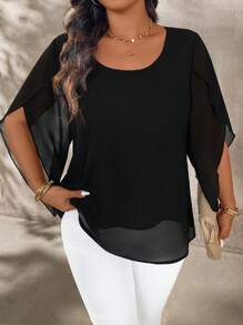SHEIN LUNE Camicetta elegante in chiffon con maniche a palloncino per taglie forti