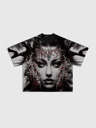 Street Life Maglietta a maniche corte oversize da uomo, con stampa tie-dye e motivi gotici, adatta per Ognissanti