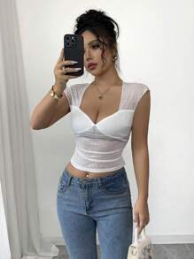 SHEIN Unity Women's Unique Open Back Fitted Slim T-Shirt, Stylish And Elegant - White - View 2