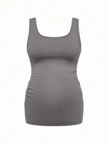 Modmama Maternity Summer Casual Shoulder Strap Round Neck Tight Tank Top, Multiple Colors - Grey - View 6