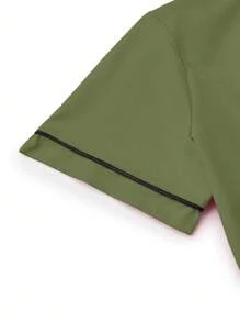 TaskEZ 2pcs Contrast Trim Casual Short Sleeve Top And Solid Color Pants Uniform Set, Scrub Sets - Army Green - View 6
